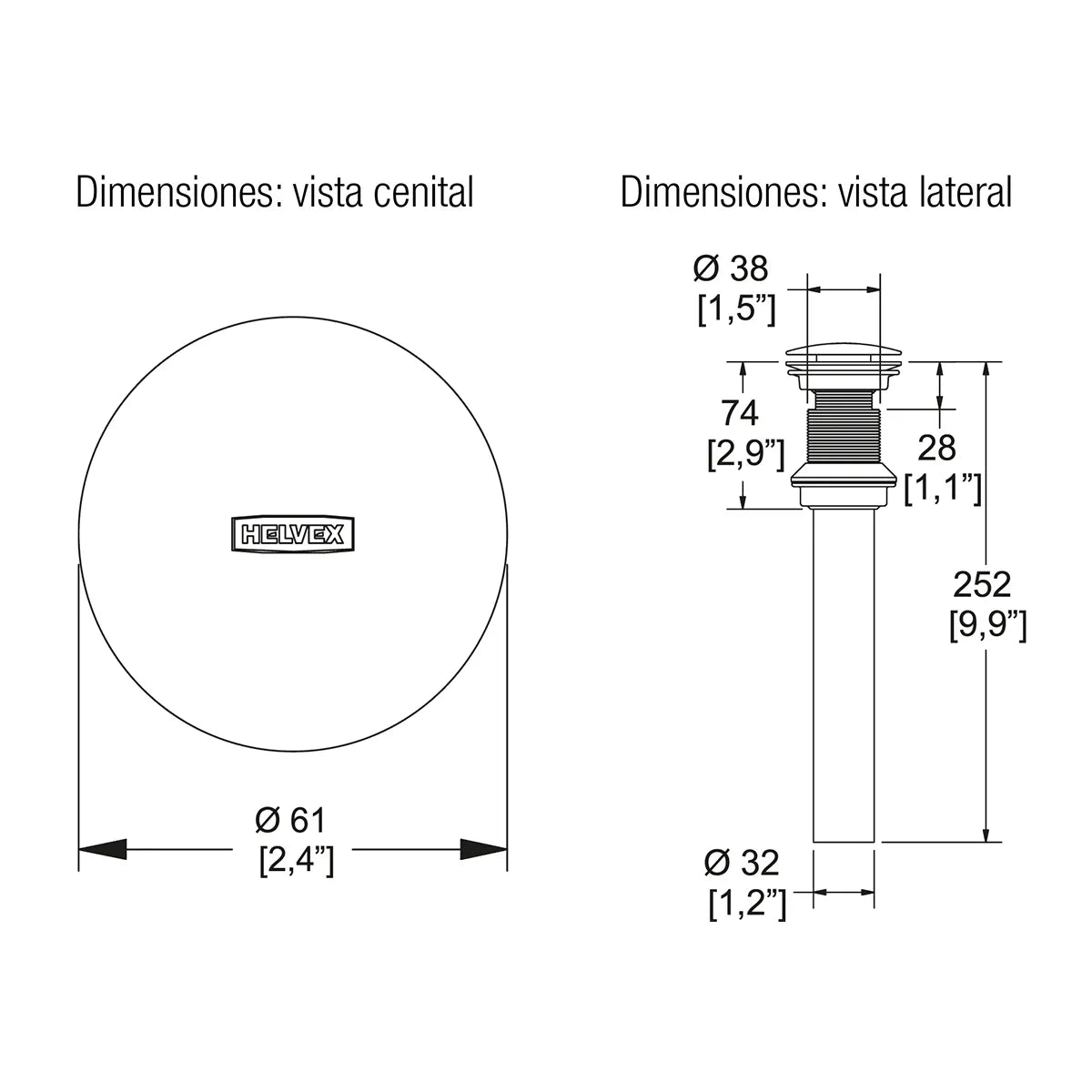 CONTRA DE LAVABO DE PUSH CROMO HELVEX 1A