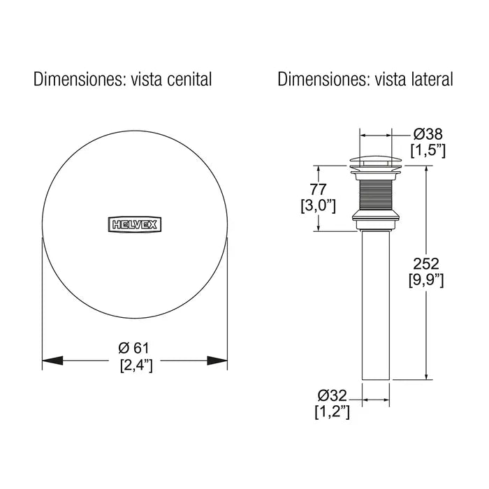 CONTRA DE LAVABO DE PUSH CROMO HELVEX 1A
